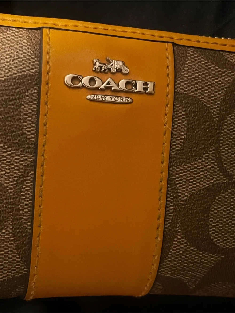 Coach Tan Signature Tote with Orange Leather Trim and Matching Wallet